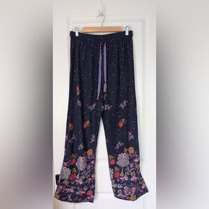 Anthropologie Floreat Blue Floral Pajama Pants Wide Leg Size Small